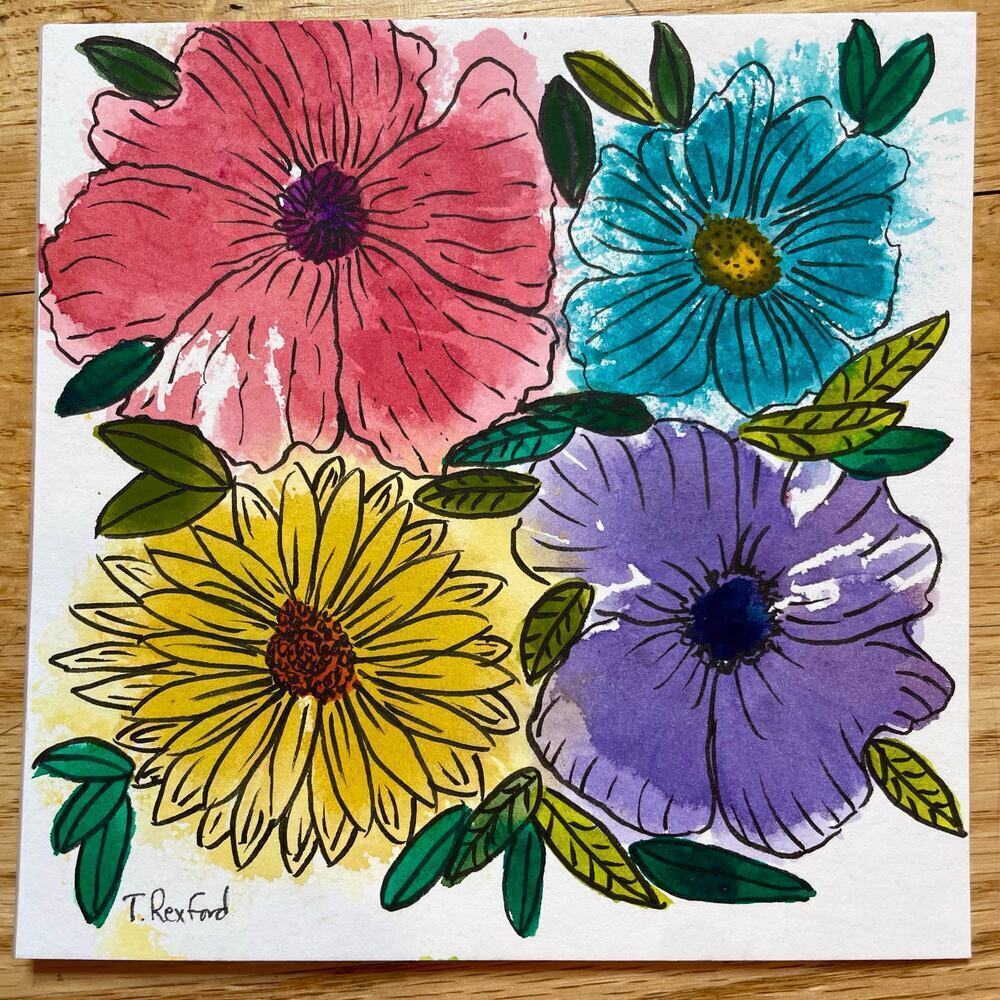 Hand painted watercolor original painting spring flowers